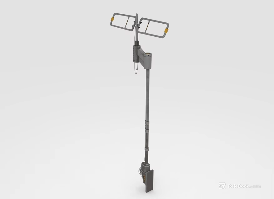 Adjustable Rearview Mirrors Mounted On Long Metal Pole With Base Bracket 3d model