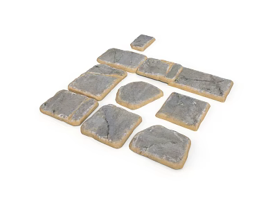 Gray Stone Paving Tiles With Square Round Shapes And Beige Edges 3d model