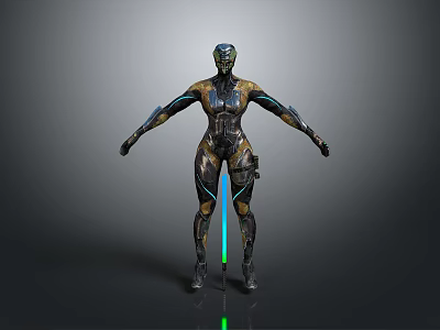 Sci Fi Character And Humanoid Cyborg With Metallic Body Blue Luminous Lines Standing Pose 3d model