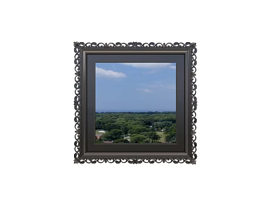 Ornate Framed Mirror Reflecting Blue Sky Green Trees And Distant Landscape 3d model
