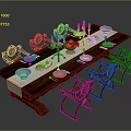 Elegant Wooden Dining Table Set With Carved Chairs Plates Candles And Fruit Bowl