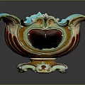Decorative Carved Ceramic Sculpture With Turquoise Blue Top Brown Orange Patterns And Ornate White Base