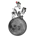 Multiple Astronauts on Detailed Moon Model with Starry Space Background