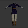 Blue Long Sleeve Casual Dress With Badge Brown Belt Light Pants And Boots