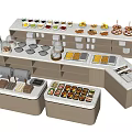 Modern buffet workbench self-service seasonings table taking tableware bowls and plates food self-service dessert 3d model