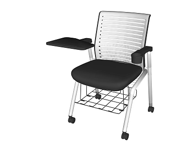 Ergonomic Office Chair With Black Cushion Striped Backrest Armrest Tray Wheels And Storage Basket 3d model