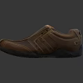 Brown Leather Casual Slip On Shoes With Stitched Design And Dark Sole