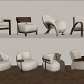 Various Designed Chairs With Wooden Frames And Fabric Cushions Displayed On Shelves And Floor