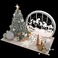Festive Christmas Ornament Decoration Set With Star Topped Tree Carousel Horses Gift Boxes And Snowflake Decor
