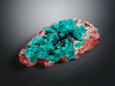 Naturally Growing Vibrant Green Malachite Crystal Cluster On Red Matrix 3d model