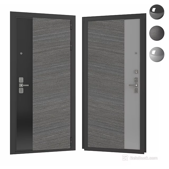 Modern Swing Door Design With Gray Textured Panel And Black Frame Details 3d model 