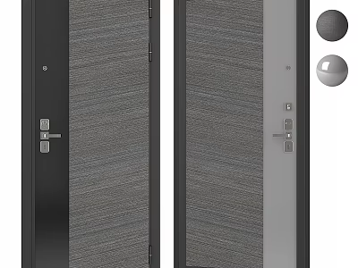 Modern Swing Door Design With Gray Textured Panel And Black Frame Details 3d model