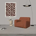 Single Brown Leather Sofa in Minimalist Room with Small Table Decorative Art and Floor Lamp