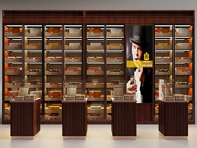 Wooden Display Cabinets With Multi tiered Shelves And Display Tables For Retail Items 3d model