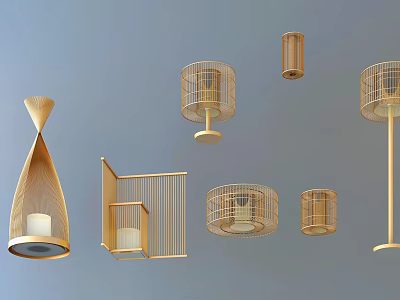 Modern Minimalist Lighting Set With Wooden Metal Frames And Various Lamp Designs For Home Decor 3d model