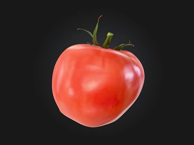 Fresh Red Tomato Vegetable with Green Stem Isolated on Black Background 3d model