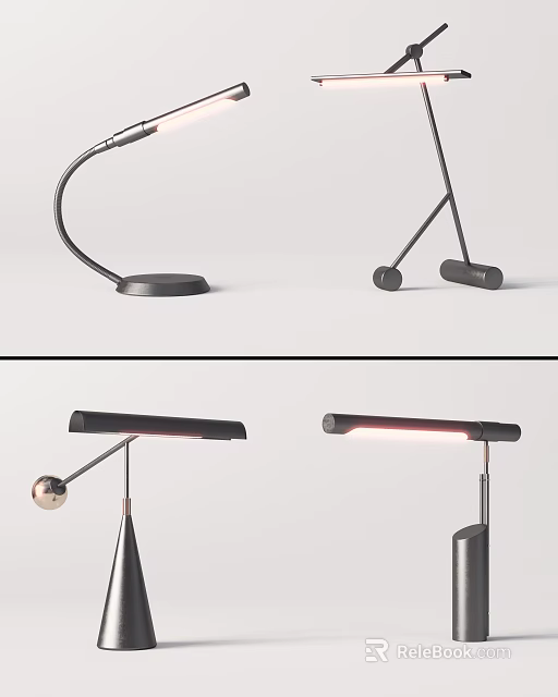 Modern Desk Lamp With Adjustable Arm Stable Base And Sleek Black Finish 3d model 
