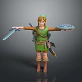 Adventurous Green Outfit Hero Character Holding Sword Shield Open Arms 3d model