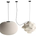 Modern White Pendant Lights Two Round Textured And Sculptural Petal Shaped With Black Hanging Cords