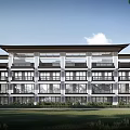 Modern Townhouse Exterior With Multi Story Design Large Windows Balconies And Green Lawn