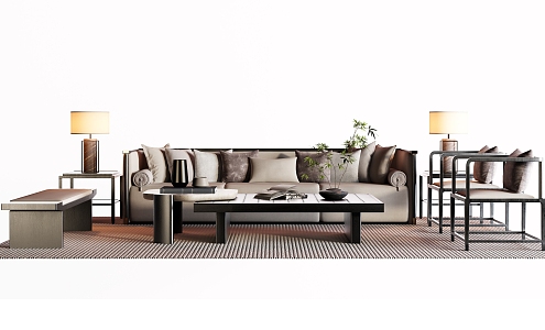 New Chinese Sofa Coffee Table Combination Sofa 3d model