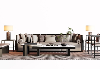 New Chinese Sofa Coffee Table Combination Sofa 3d model