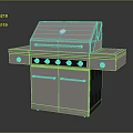 Modern Stainless Steel Outdoor Grill With Blue Lid Knobs Drawers And Storage Cabinets