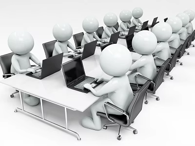 Conference Table with People Sitting Around Using Laptops for Team Meeting and Collaborative Work 3d model