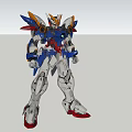 Detailed Mechanical Robot Figure With Blue White Red Orange Armor And Wings