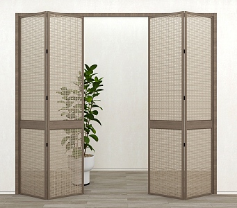 Quiet ancient rattan folding door sliding door 3d model