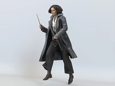 Magical Fantasy Game Movie Character Holding Wand Wearing Long Coat 3d model Magical Fantasy Game Movie Character Holding Wand Wearing Long Coat 3d model