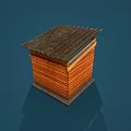 Wooden Shelter With Corrugated Roof Green Benches Red Walls And Stone Base