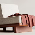 Modern Accent Chair with Light Gray Fabric and Burgundy Blanket on Wooden Frame Minimalist Style