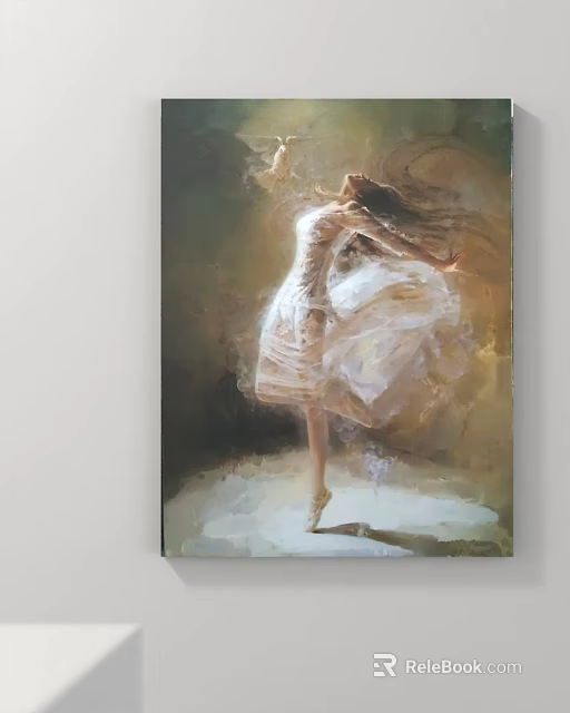 Elegant Dancer in White Dress Dancing with Flowing Hair and Graceful Pose in Artistic Painting 3d model 