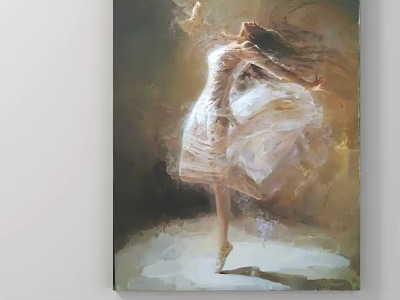 Elegant Dancer in White Dress Dancing with Flowing Hair and Graceful Pose in Artistic Painting 3d model