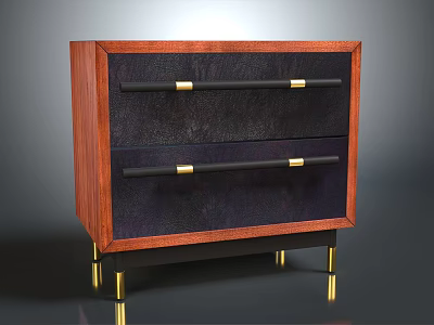 Modern Entryway Console Cabinet With Wooden Frame Dark Drawers And Gold Metal Handles 3d model