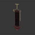 Intricate Black Decorative Sword With Red Flame Pattern And Hanging Chain