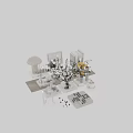 Decorative Ornament Set With Glass Vase White Flowers Stacked Books And Apples