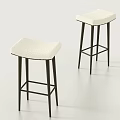 Set of Two Modern Bar Stools With Plush White Seat And Black Metal Legs