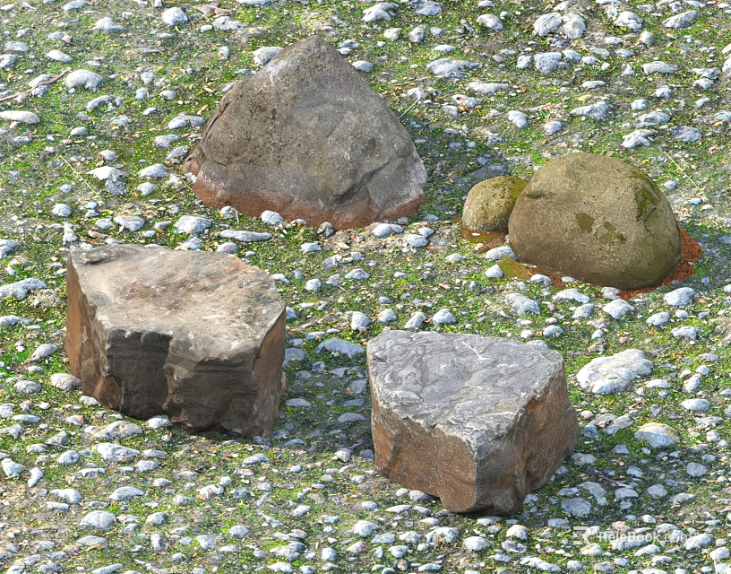 Natural Stones and Wood Pieces Scattered on Gravel and Grass Ground 3d model 