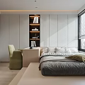 Modern Minimalist Tatami Bedroom With Bed Desk Chair Storage Cabinets And Window Blinds