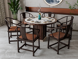 Round dining table and chair combination 3d model