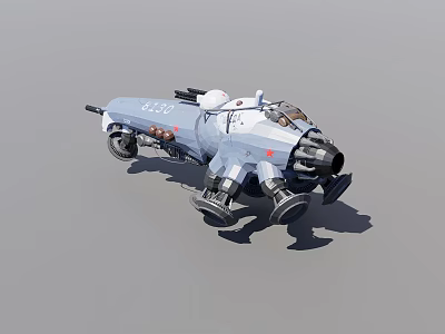 Gray Armored Weapon Vehicle With Cannon And Multiple Wheels Design 3d model