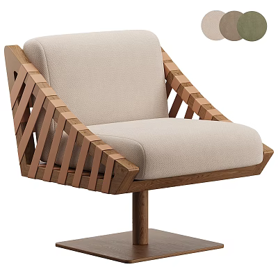 Modern Leisure Chair With Wooden Frame Crisscross Slat Design Beige Upholstered Cushion 3d model