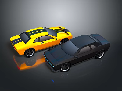 Two Modern Sports Cars With Yellow Black Stripes And Sleek Black Exterior 3d model