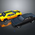 Two Modern Sports Cars With Yellow Black Stripes And Sleek Black Exterior