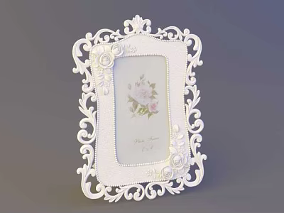 White Ornate Photo Frame With Intricate Floral Carvings And Elegant Vintage 3d model