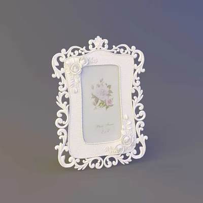 White Ornate Photo Frame With Intricate Floral Carvings And Elegant Vintage 3d model
