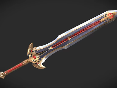 Ornate Fantasy Sword With Gold Accents Red Hilt And Star Decorative Blade 3d model