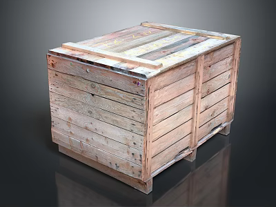 Rustic Wooden Crate With Slatted Side Panels And Reinforced Top Structure 3d model